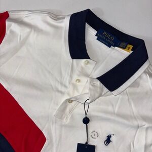 Ralph Lauren Polo Shirt Men L Classic Fit Colorblock Red White Blue Interlock